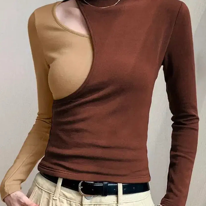 [BUNJANG] Color Block Cutout Long Sleeve Top / 배색 컷아웃 긴팔 티셔츠 66사이즈