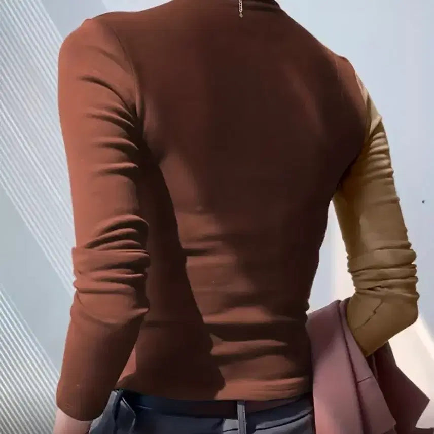 [BUNJANG] Color Block Cutout Long Sleeve Top / 배색 컷아웃 긴팔 티셔츠 66사이즈