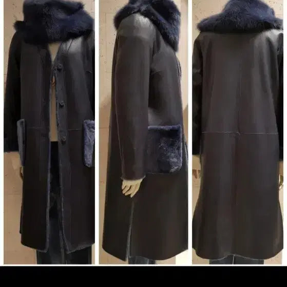 [BUNJANG] Aiz Collection Reversible Dark Blue Shearling Coat / (한파종결템) 아이잗컬렉션 / 리버시블 다크블루 무스탕 코트 55 (정가