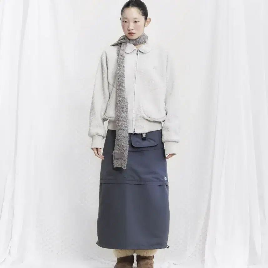 [BUNJANG] Suu Koisei O Kago Pocket Skirt Blue Gray / suu 코이세이오 카고 포켓 스커트 블루그레이