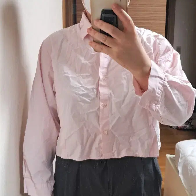 [BUNJANG] Pink Crop Shirt / 핑크 크롭 셔츠