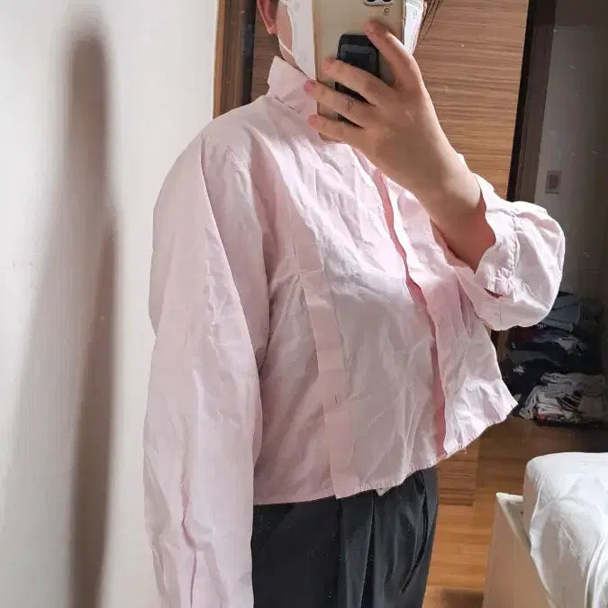 [BUNJANG] Pink Crop Shirt / 핑크 크롭 셔츠