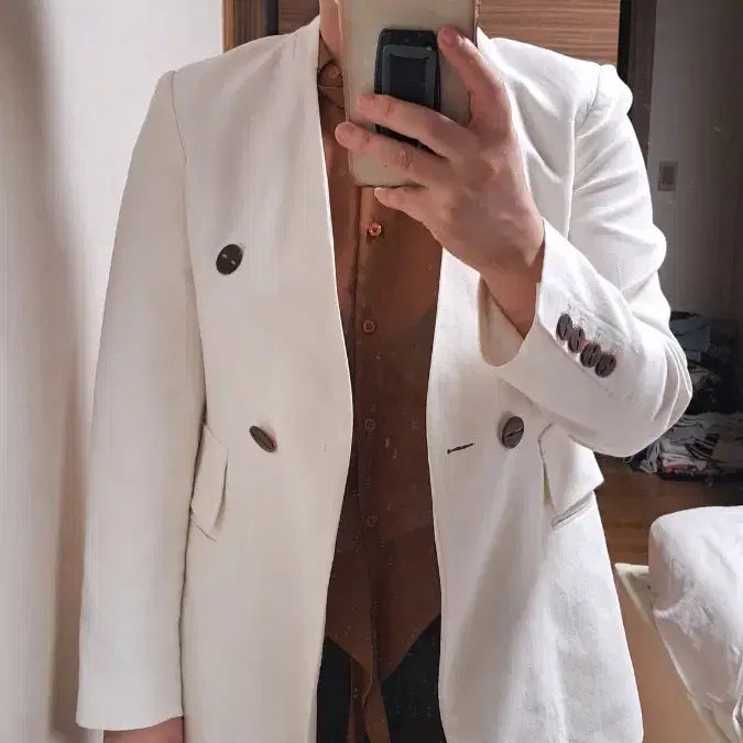 [BUNJANG] Double Button Jacket / 화이트 더블버튼 자켓 55 66