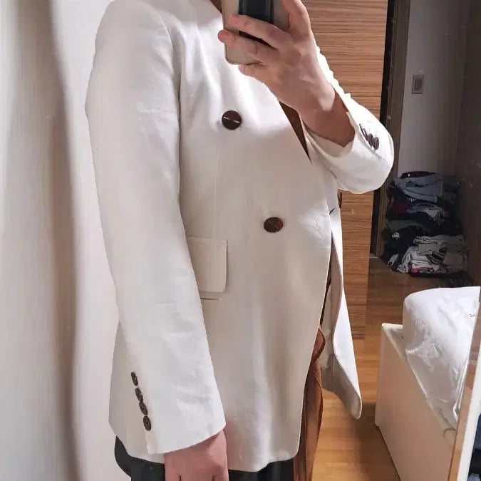 [BUNJANG] Double Button Jacket / 화이트 더블버튼 자켓 55 66