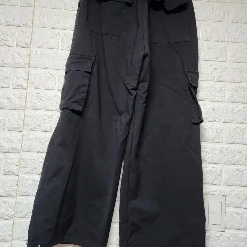 [BUNJANG] Black Cargo Wide Banding Pants / 블랙 카고 와이드 밴딩 팬츠