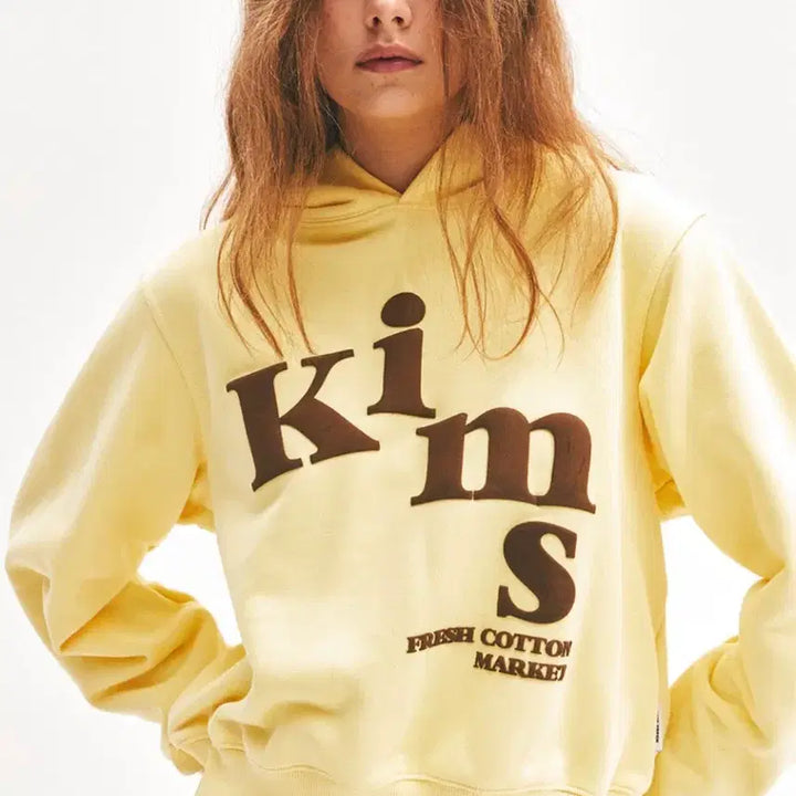 [BUNJANG] Kims Fresh Cotton Yellow Crop Hoodie / 안전결제x 킴스 프레시 코튼 마켓 옐로우 크롭 후드티
