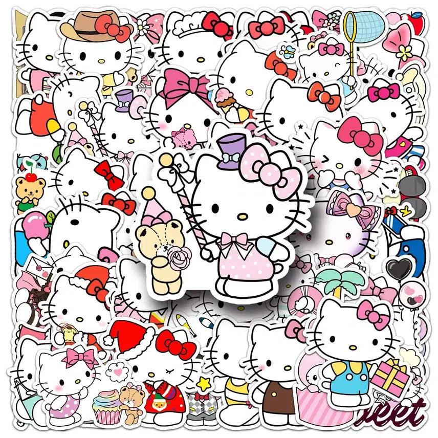 [BUNJANG] Sanrio Hello Kitty Sticker Set / 산리오 헬로키티 조각스티커 50p 캐리어 노트북 다꾸 쿠로미 포차코
