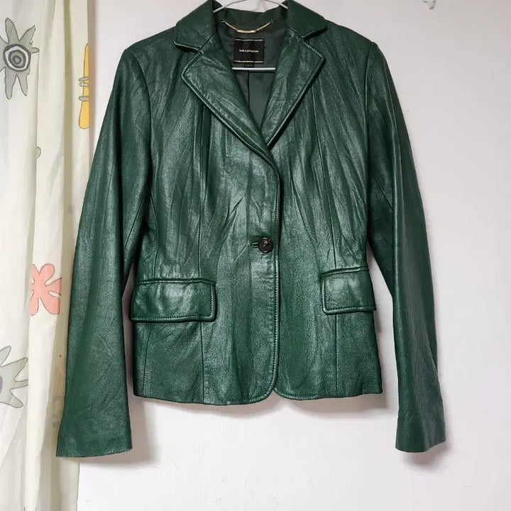 [BUNJANG] Blue Pepe Green Lambskin Leather Jacket / 블루페페 녹색 양가죽자켓 88-98-160