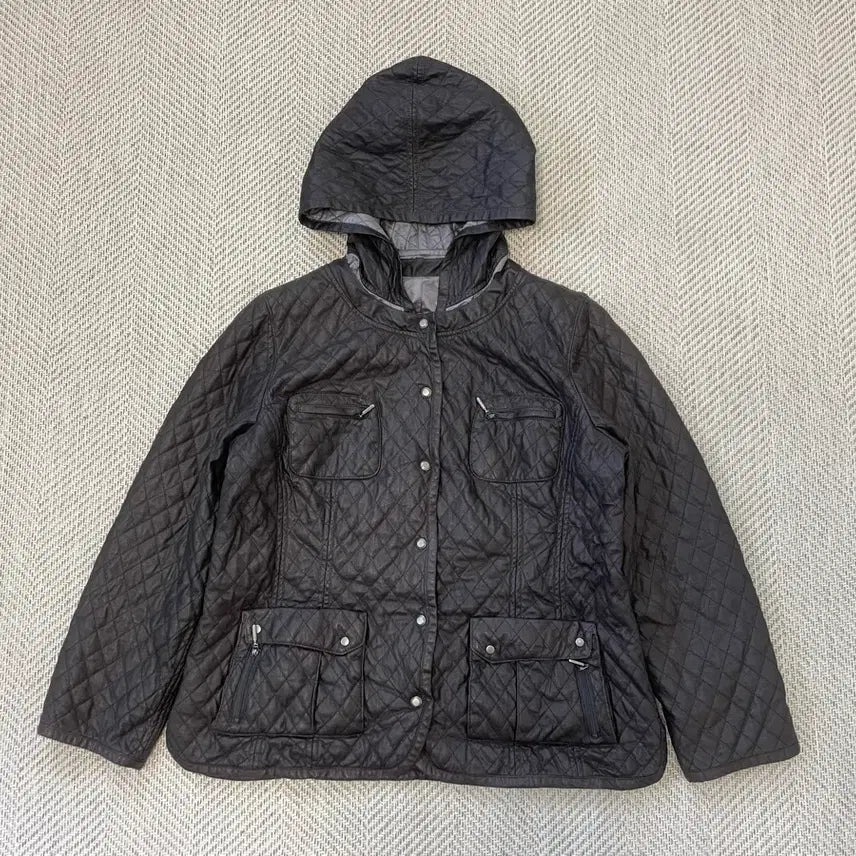 [BUNJANG] Vintage Diamond Quilted Multi-Pocket Hooded Jacket / 빈티지 다이아몬드 퀼팅 멀티포켓 후드 자켓  J03950