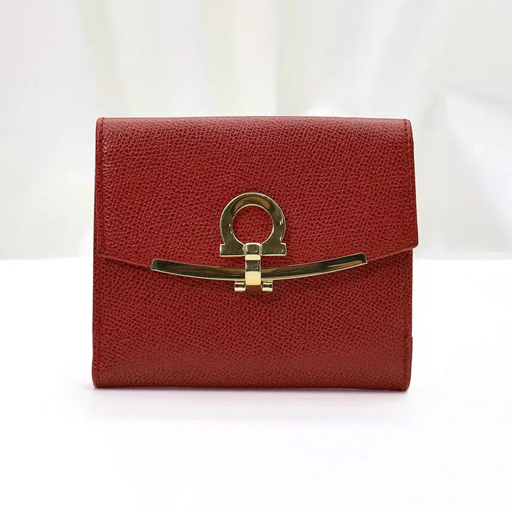 [BUNJANG] Ferragamo Gancini French Wallet / 페라가모 레드 사피아노 금장 간치니 프렌치 반지갑