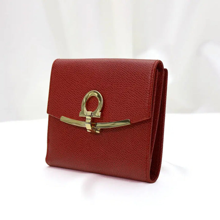 [BUNJANG] Ferragamo Gancini French Wallet / 페라가모 레드 사피아노 금장 간치니 프렌치 반지갑