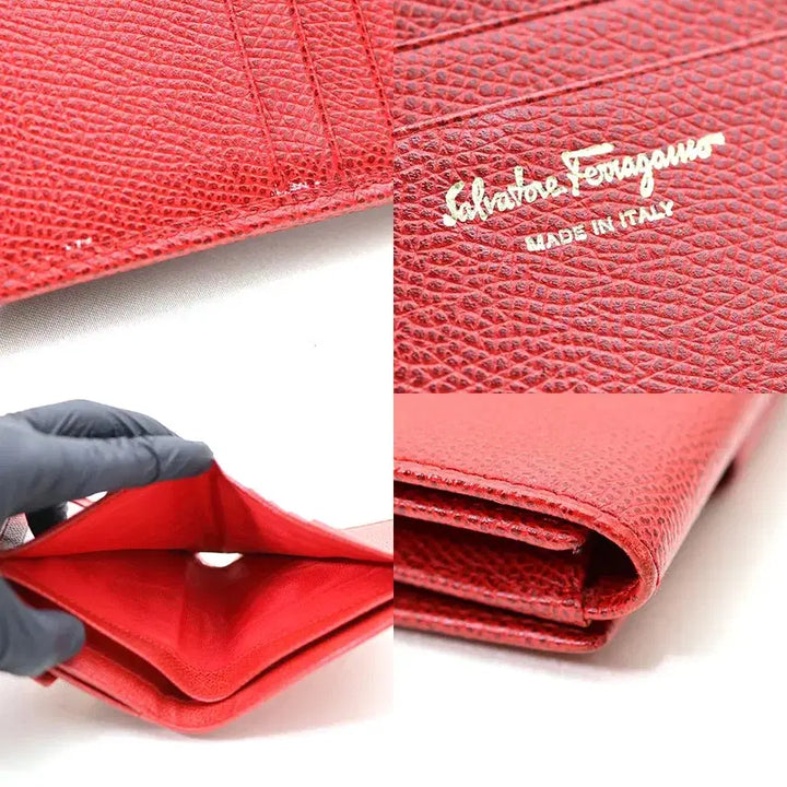 [BUNJANG] Ferragamo Gancini French Wallet / 페라가모 레드 사피아노 금장 간치니 프렌치 반지갑