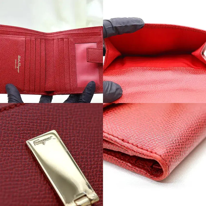 [BUNJANG] Ferragamo Gancini French Wallet / 페라가모 레드 사피아노 금장 간치니 프렌치 반지갑