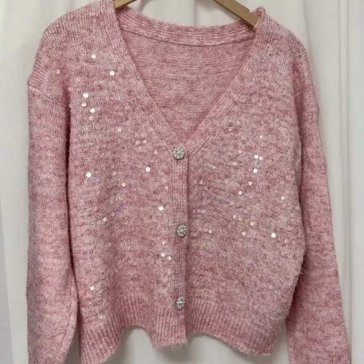 [BUNJANG] Pink Sequin Knit Cardigan / [새상품] 핑크 스팽글 니트 가디건
