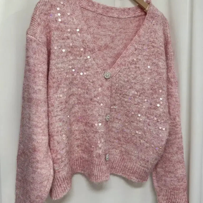[BUNJANG] Pink Sequin Knit Cardigan / [새상품] 핑크 스팽글 니트 가디건