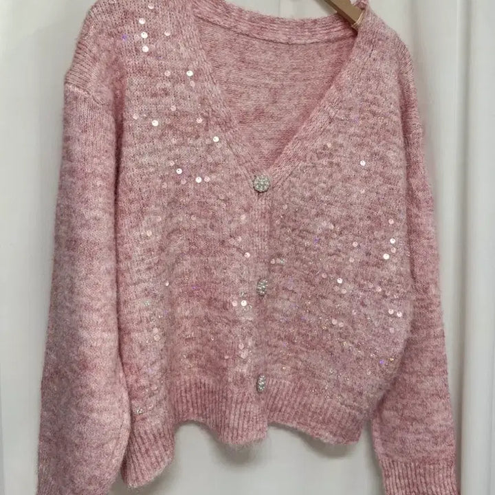 [BUNJANG] Pink Sequin Knit Cardigan / [새상품] 핑크 스팽글 니트 가디건