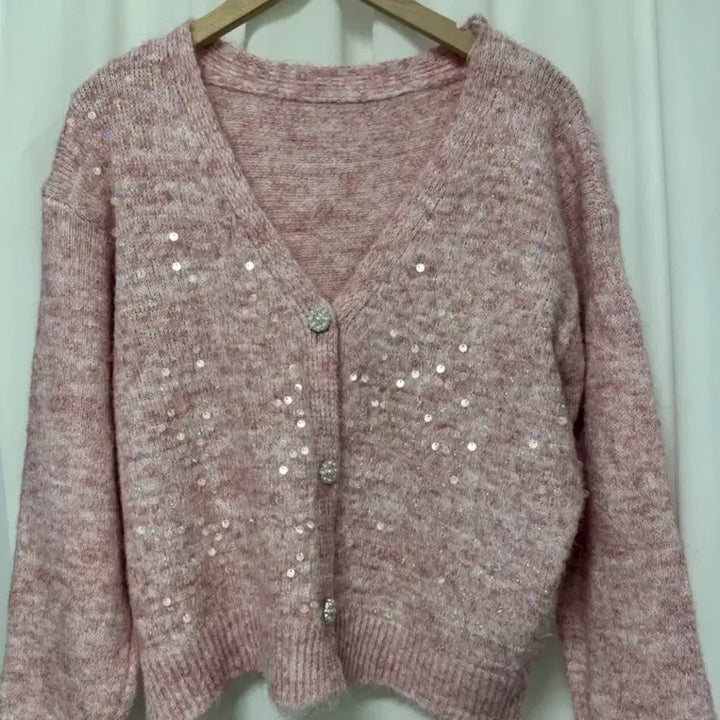 [BUNJANG] Pink Sequin Knit Cardigan / [새상품] 핑크 스팽글 니트 가디건