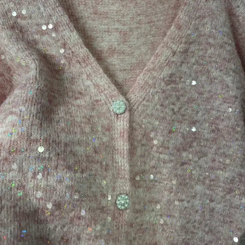 [BUNJANG] Pink Sequin Knit Cardigan / [새상품] 핑크 스팽글 니트 가디건
