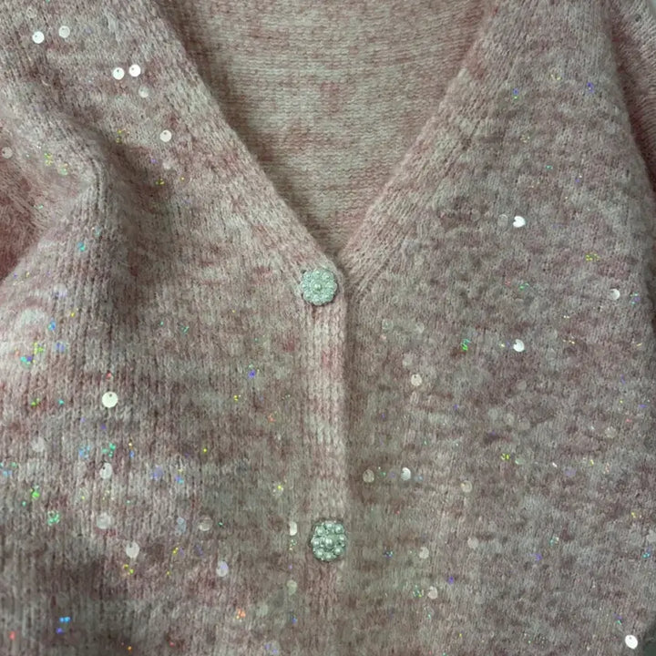 [BUNJANG] Pink Sequin Knit Cardigan / [새상품] 핑크 스팽글 니트 가디건