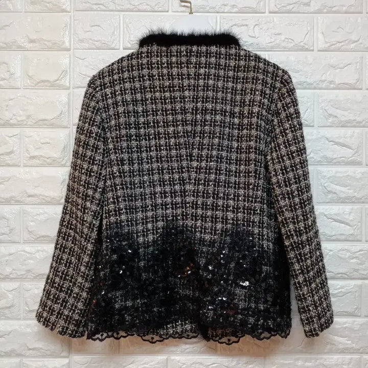 [BUNJANG] Mink Trim Tweed Floral Lace Beaded Jacket / 밍크 트리밍 트위드 꽃무늬 레이스 비즈 자켓