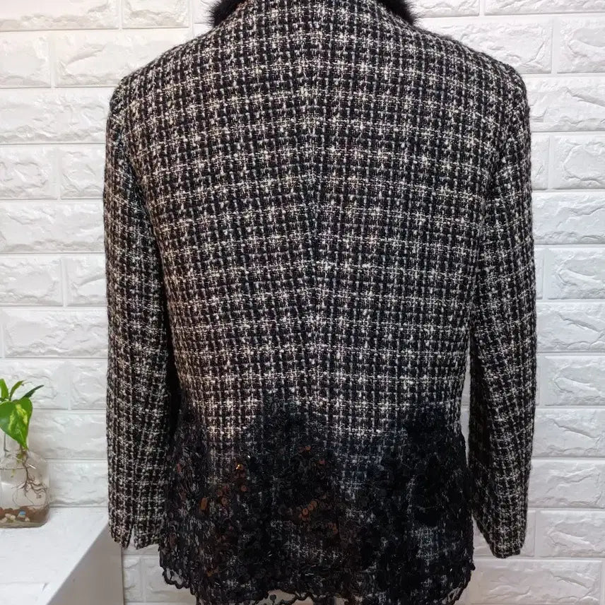 [BUNJANG] Mink Trim Tweed Floral Lace Beaded Jacket / 밍크 트리밍 트위드 꽃무늬 레이스 비즈 자켓