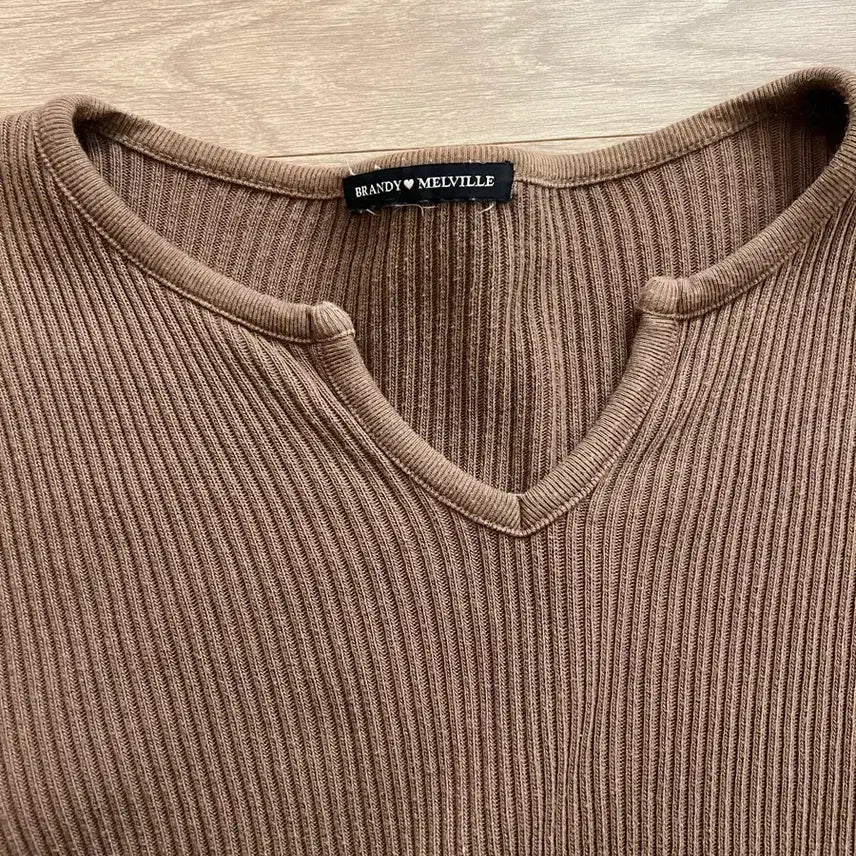 [BUNJANG] Brandy Melville Sweater / 브랜디멜빌 브이넥 슬림핏 크롭 골지 니트