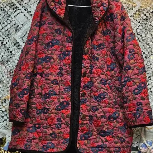 [BUNJANG] Floral Quilted Wool Coat / 플라워 패턴 퀼팅 털누빔 코트