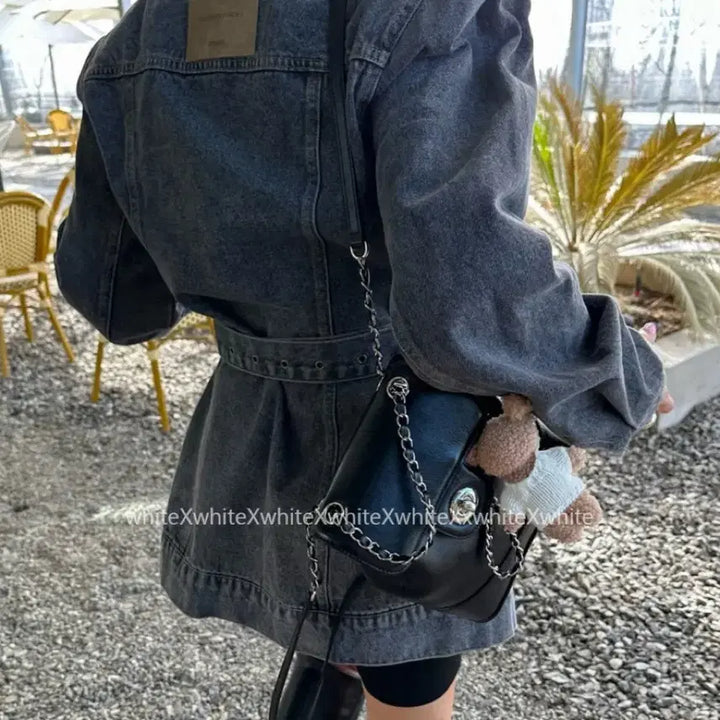 [BUNJANG] Black Barbie Belted Denim Jacket / 블랙바비 벨트청자켓 연청