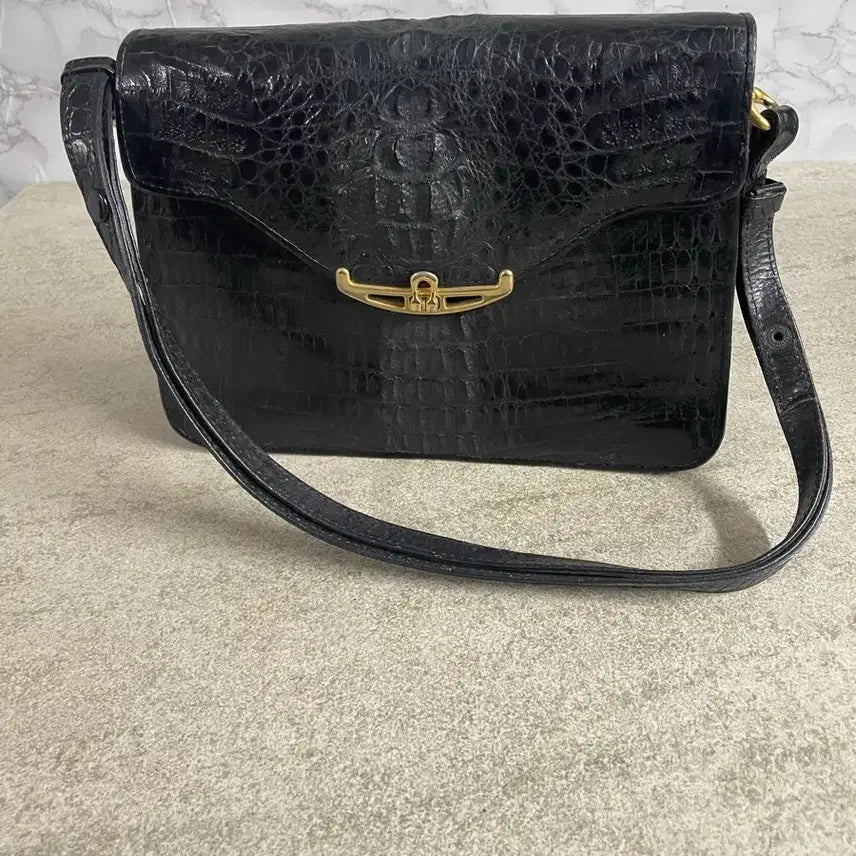 [BUNJANG] Black Crocodile Leather Shoulder Bag & Crossbody / 500만원대 고가의 블랙 악어 가죽 숄더백&크로스백