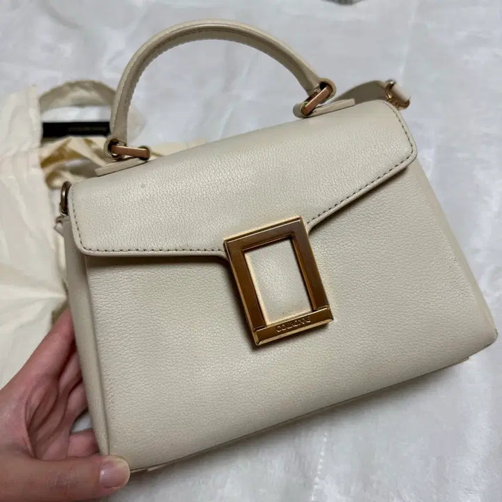[BUNJANG] Couronne Ivory Leather Small Tote Bag with Pearl Strap / 쿠론 가방 아이보리 토트백