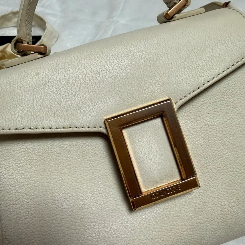 [BUNJANG] Couronne Ivory Leather Small Tote Bag with Pearl Strap / 쿠론 가방 아이보리 토트백