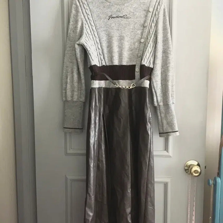 [BUNJANG] Egoist Leather Color Mix Dress (Size 66) / 에고이스트 래더 배색 믹스 원피스 66사이즈