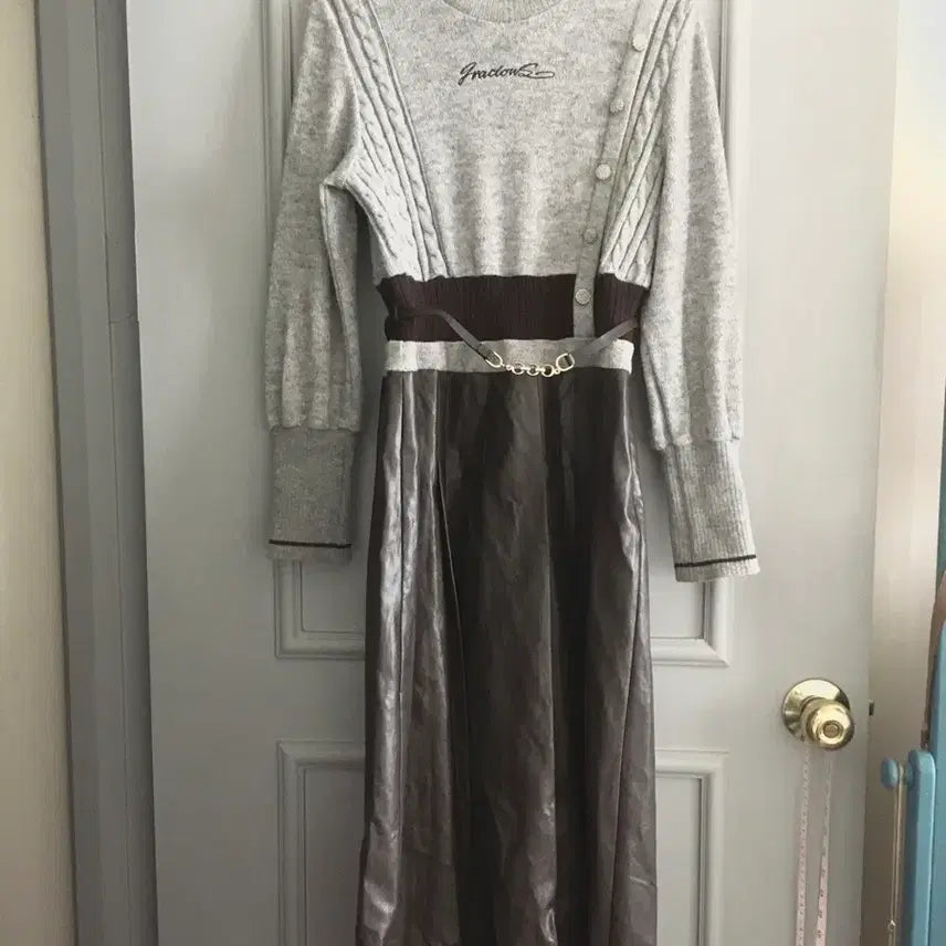 [BUNJANG] Egoist Leather Color Mix Dress (Size 66) / 에고이스트 래더 배색 믹스 원피스 66사이즈