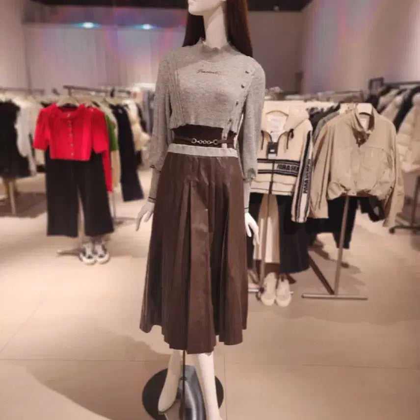 [BUNJANG] Egoist Leather Color Mix Dress (Size 66) / 에고이스트 래더 배색 믹스 원피스 66사이즈