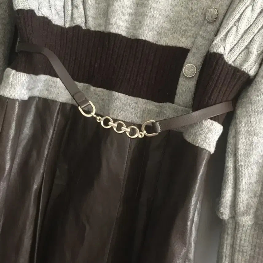 [BUNJANG] Egoist Leather Color Mix Dress (Size 66) / 에고이스트 래더 배색 믹스 원피스 66사이즈