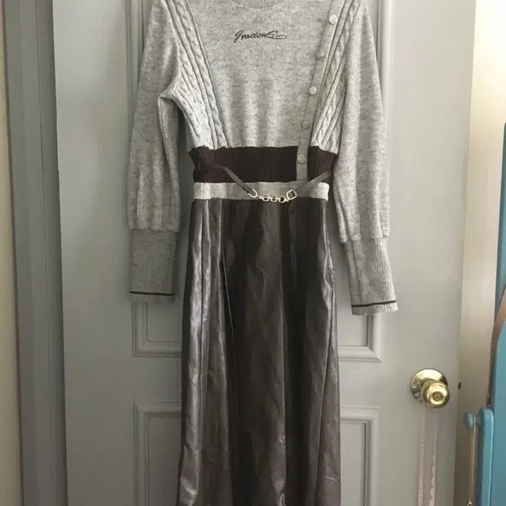 [BUNJANG] Egoist Leather Color Mix Dress (Size 66) / 에고이스트 래더 배색 믹스 원피스 66사이즈