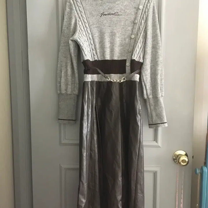 [BUNJANG] Egoist Leather Color Mix Dress (Size 66) / 에고이스트 래더 배색 믹스 원피스 66사이즈