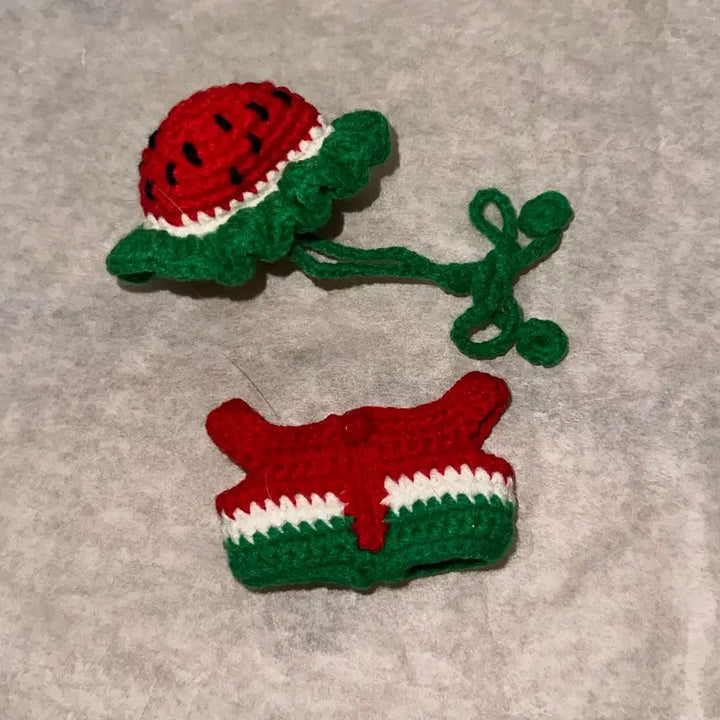 [BUNJANG] Handmade Doll Watermelon Knit Outfit / 10cm 인형 뜨개 옷 수박 마크