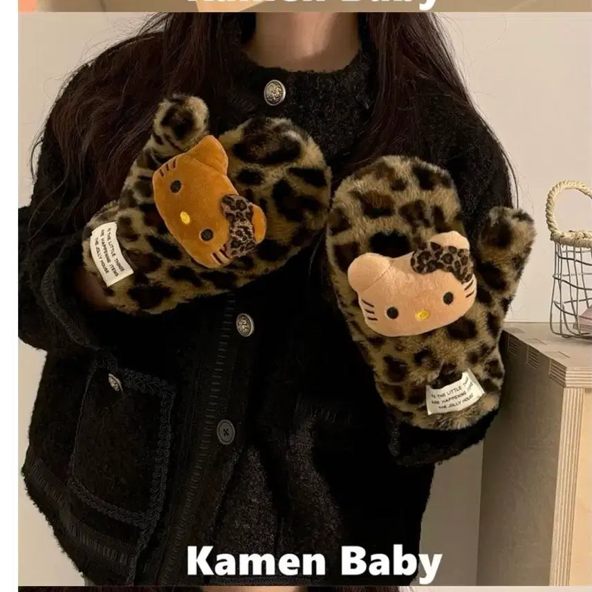 [BUNJANG] Hello Kitty Leopard Mittens / 헬로키티 레오파드 벙어리장갑