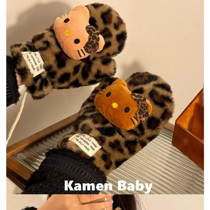 [BUNJANG] Hello Kitty Leopard Mittens / 헬로키티 레오파드 벙어리장갑