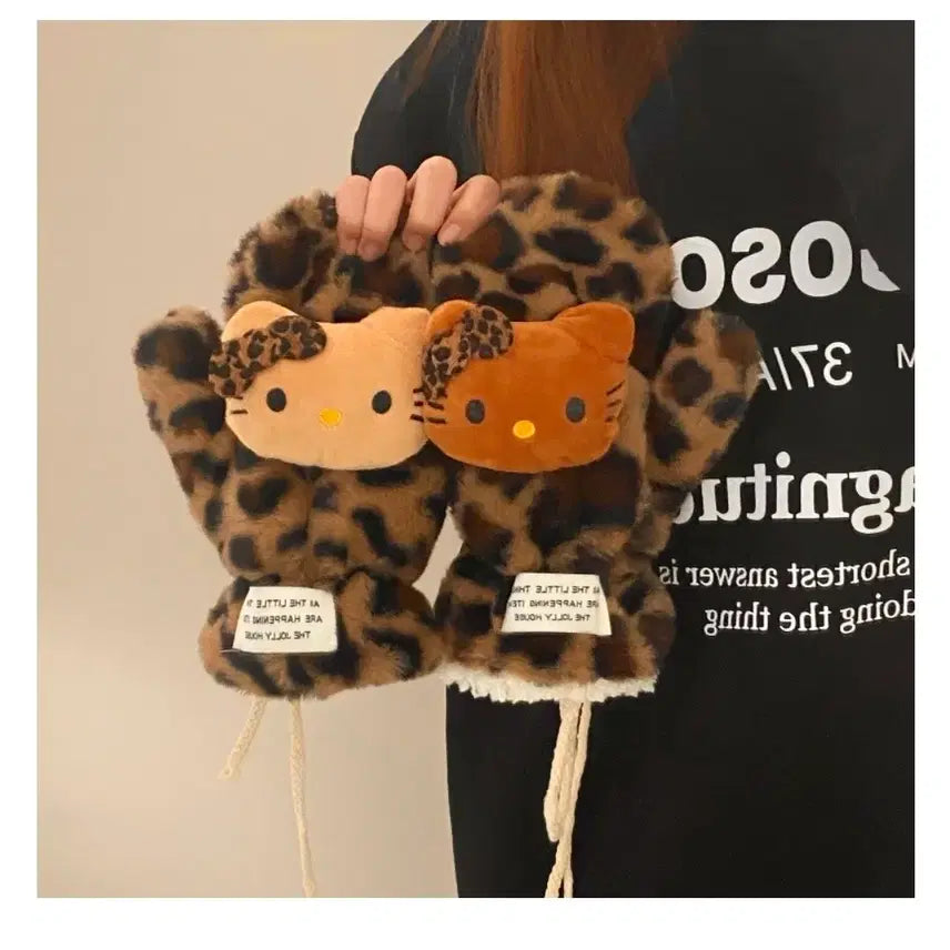 [BUNJANG] Hello Kitty Leopard Mittens / 헬로키티 레오파드 벙어리장갑