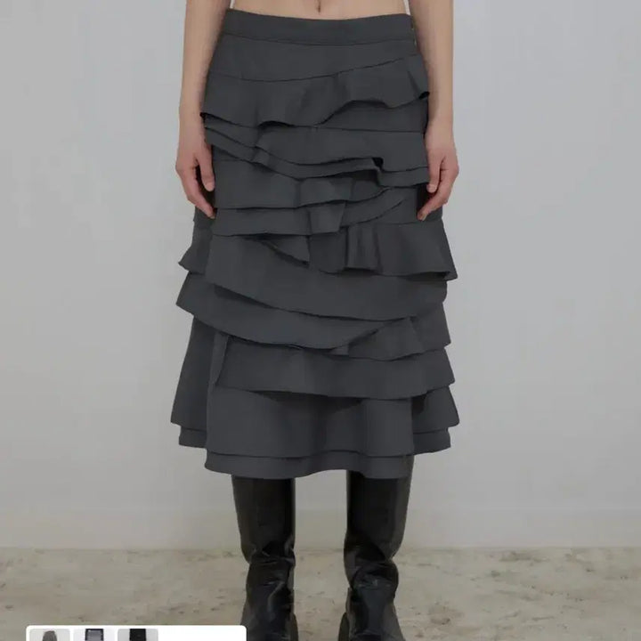 [BUNJANG] Flareup Faye Frill Midi Skirt - Charcoal / 플레어업 Faye Frill Midi Skirt (FL-246_Charc