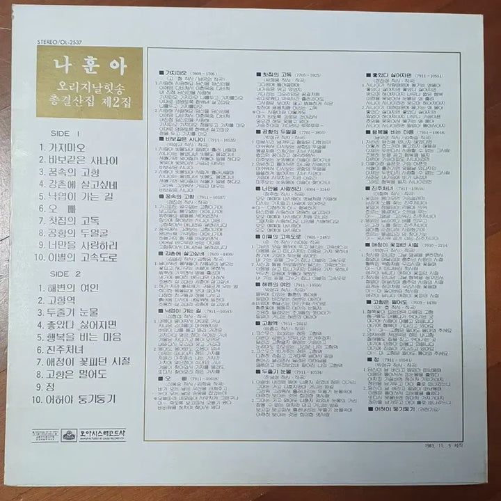 [BUNJANG] NahunA Original Hit Song Vol. 2 LP Album / 나훈아 오리지날힛송제2집 lp음반