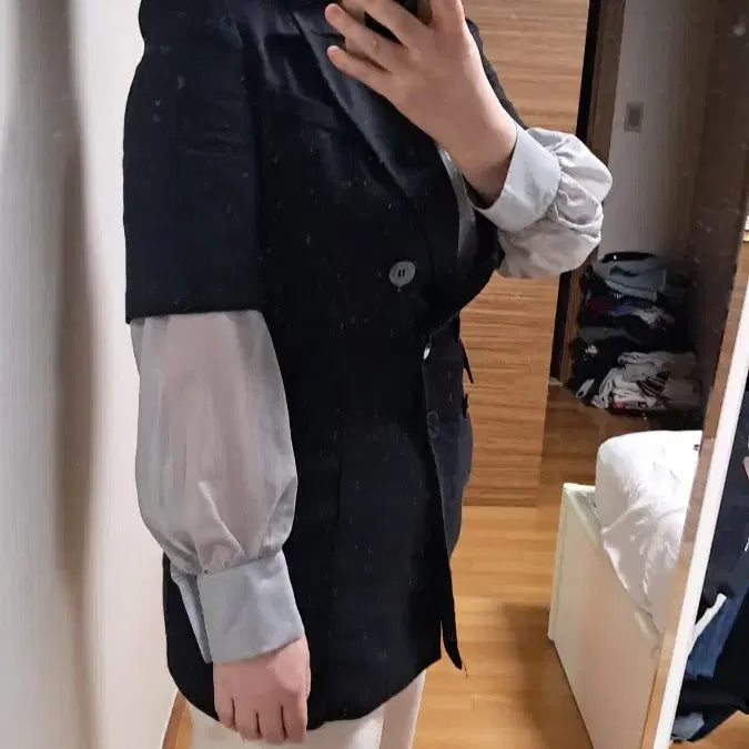 [BUNJANG] Ricobenes 단 Double Button Jacket (Black) / 리코베스단  반팔 더블 버튼 자켓 블랙 55 66