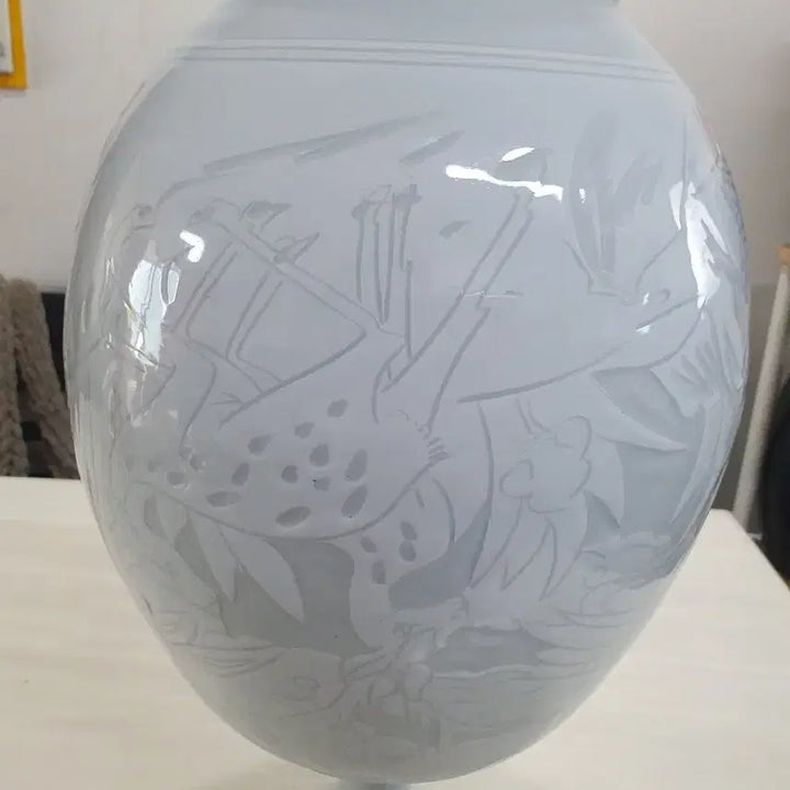 [BUNJANG] Taekwang Ceramic Park Soo Jae Masterpiece Celadon Porcelain Vase / 태광도예 박수재 명장 장생 운학문 백자 앵꼬병