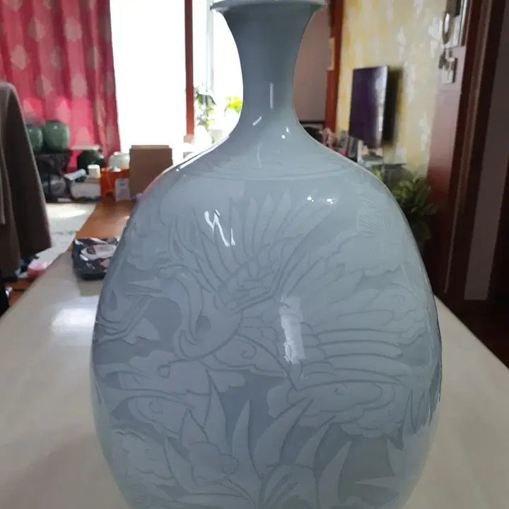 [BUNJANG] Taekwang Ceramic Park Soo Jae Masterpiece Celadon Porcelain Vase / 태광도예 박수재 명장 장생 운학문 백자 앵꼬병