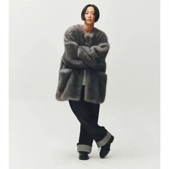 [BUNJANG] Please Project Middle Faux Fur Jacket Gray / 새상품 플리즈프로젝트 미들 퍼 자켓 그레이
