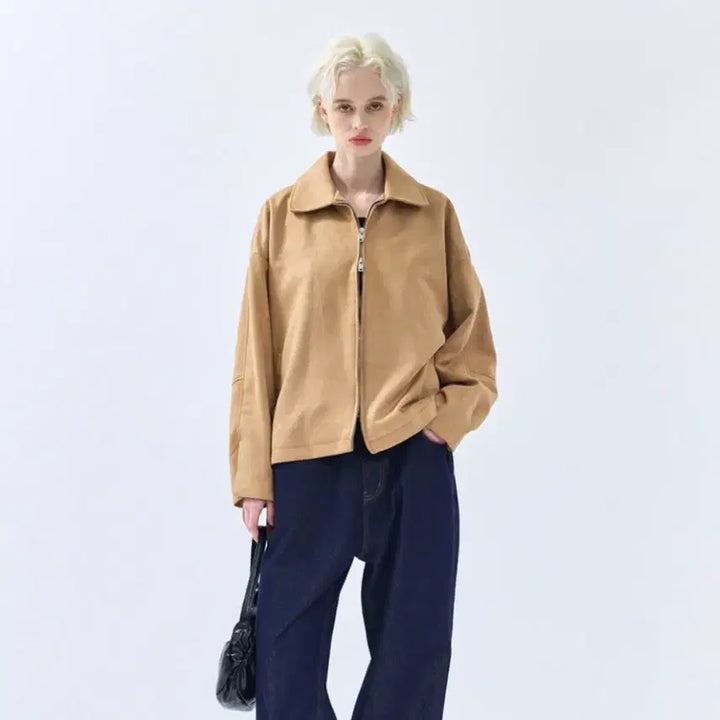 [BUNJANG] Irony Pornos Suede Two-Way Zip-Up Jacket / 새것) 스웨이드 자켓 봄jk 아우터 집업 투웨이 자켓/ 아이러니포르노