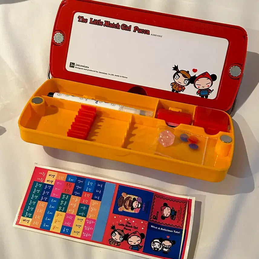 [BUNJANG] Pucca Board Game Pencil Case / 고전문구 뿌까 보드게임 필통 (스티커+펜+주사위 등)