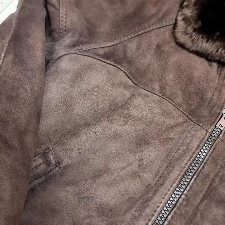 [BUNJANG] 80s Commandr Suede Brown Leather Jacket (Size 100) / 80s commandr스웨이드브라운 b-6 무스탕 가죽 자켓(100)
